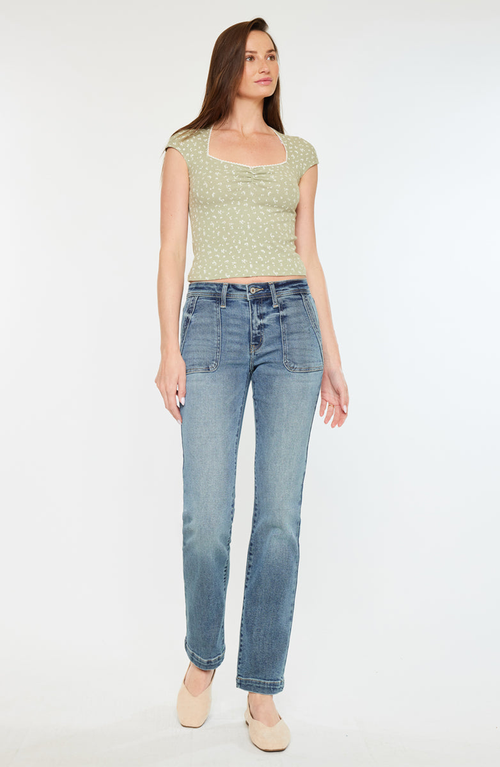 Kancan Rachelle Mid Rise Slim Straight Jeans In Blue