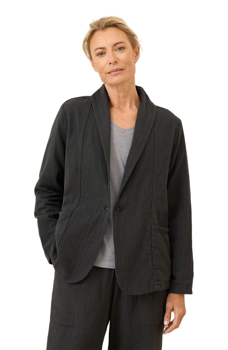 Pact Organic Cotton Coastal Double Gauze Lined Easy Jacket, Alternate, color, Black