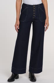 Sanctuary Denim Ekara Mid Rise Novelty Button Fly Slim Wide Jeans