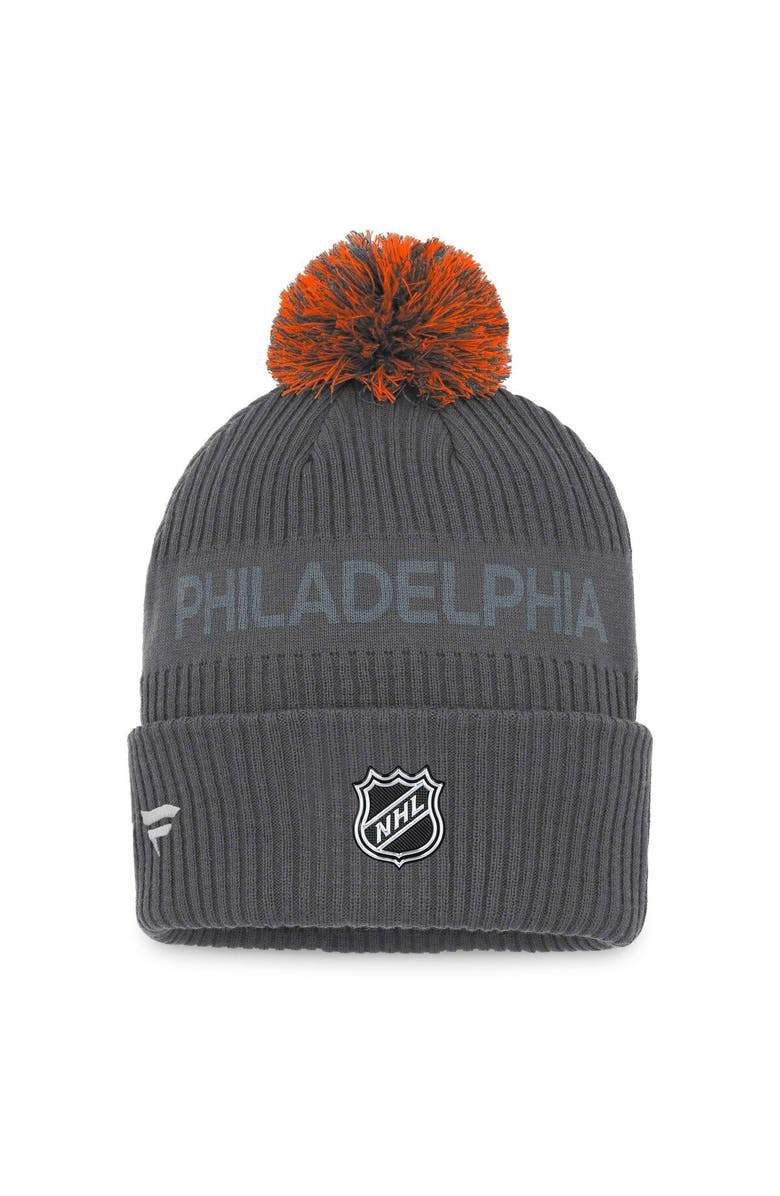FANATICS Men's Fanatics Branded Charcoal Philadelphia Flyers Authentic Pro Home Ice Cuffed Knit Hat with Pom, Alternate, color, Charcoal