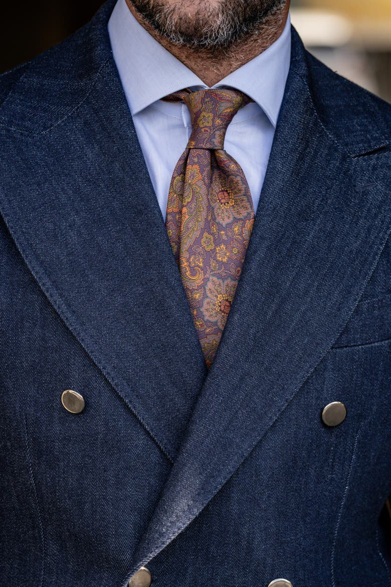 Trevi - Printed Silk Tie for Men, Main, color, Plum