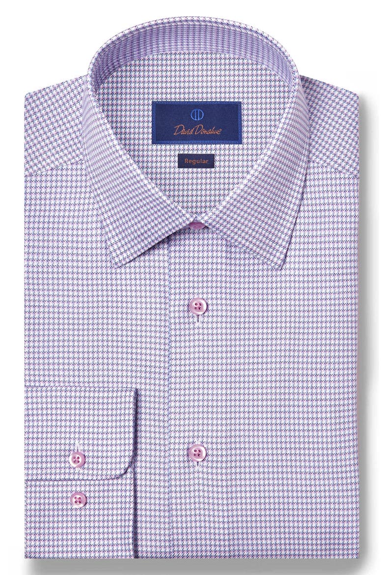Regular Fit Microcheck Cotton Dobby Dress Shirt, Main, color, WHITE/ PINK
