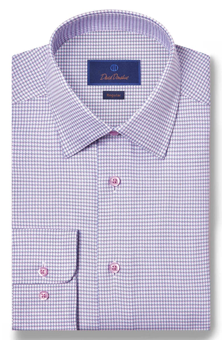 David Donahue Regular Fit Microcheck Cotton Dobby Dress Shirt, Main, color, White/ Pink
