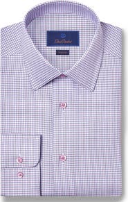 David Donahue Regular Fit Microcheck Cotton Dobby Dress Shirt