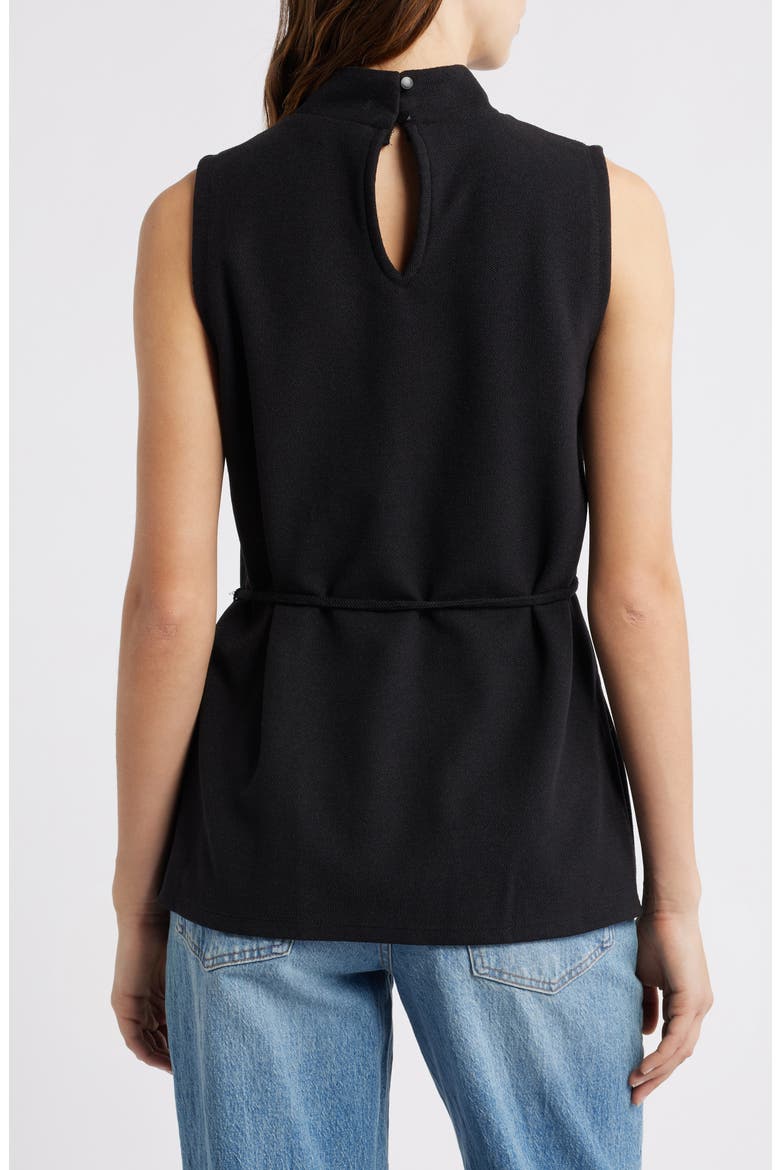 Sleeveless Belted Mock Neck Top, Alternate, color, RICH BLACK