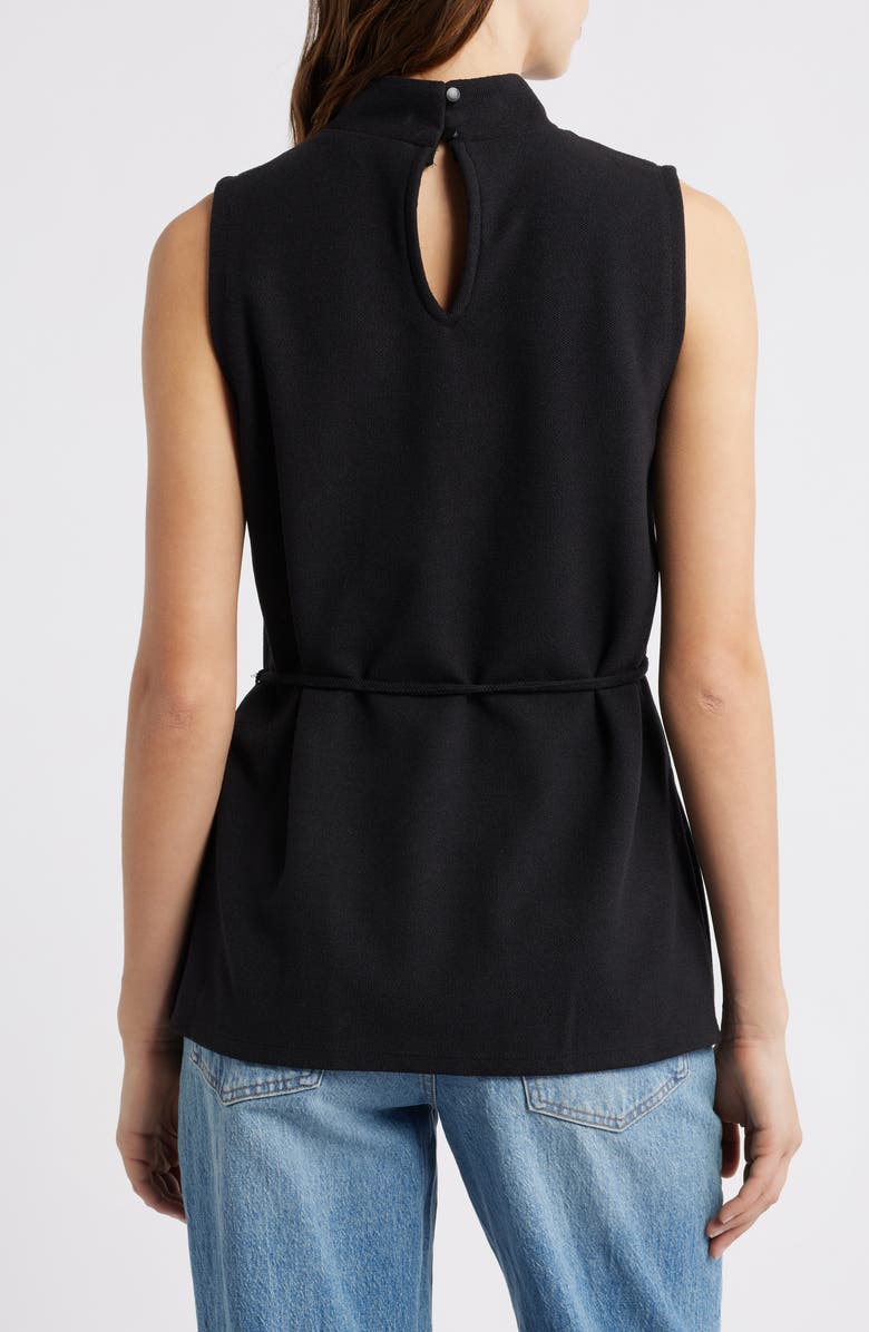 Vince Camuto Sleeveless Belted Mock Neck Top, Alternate, color, Rich Black