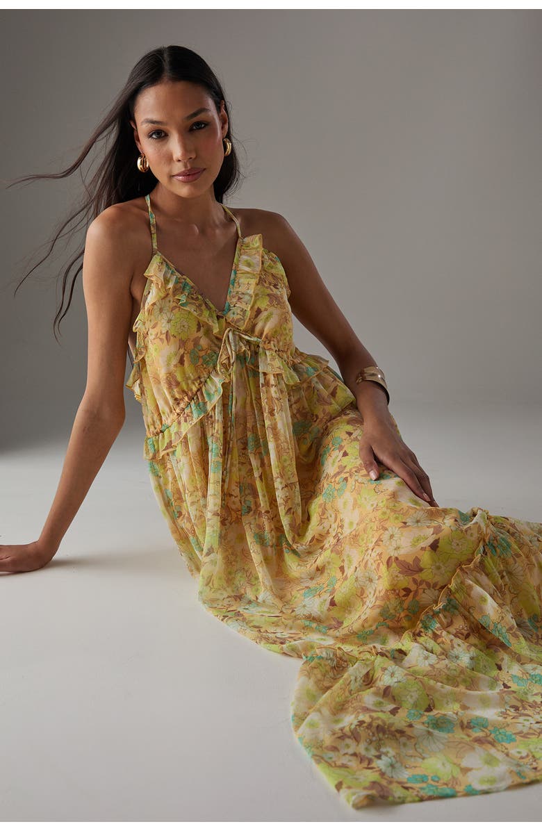Warehouse Chiffon Ruffle Strappy Floaty Maxi Dress, Alternate, color, Floral