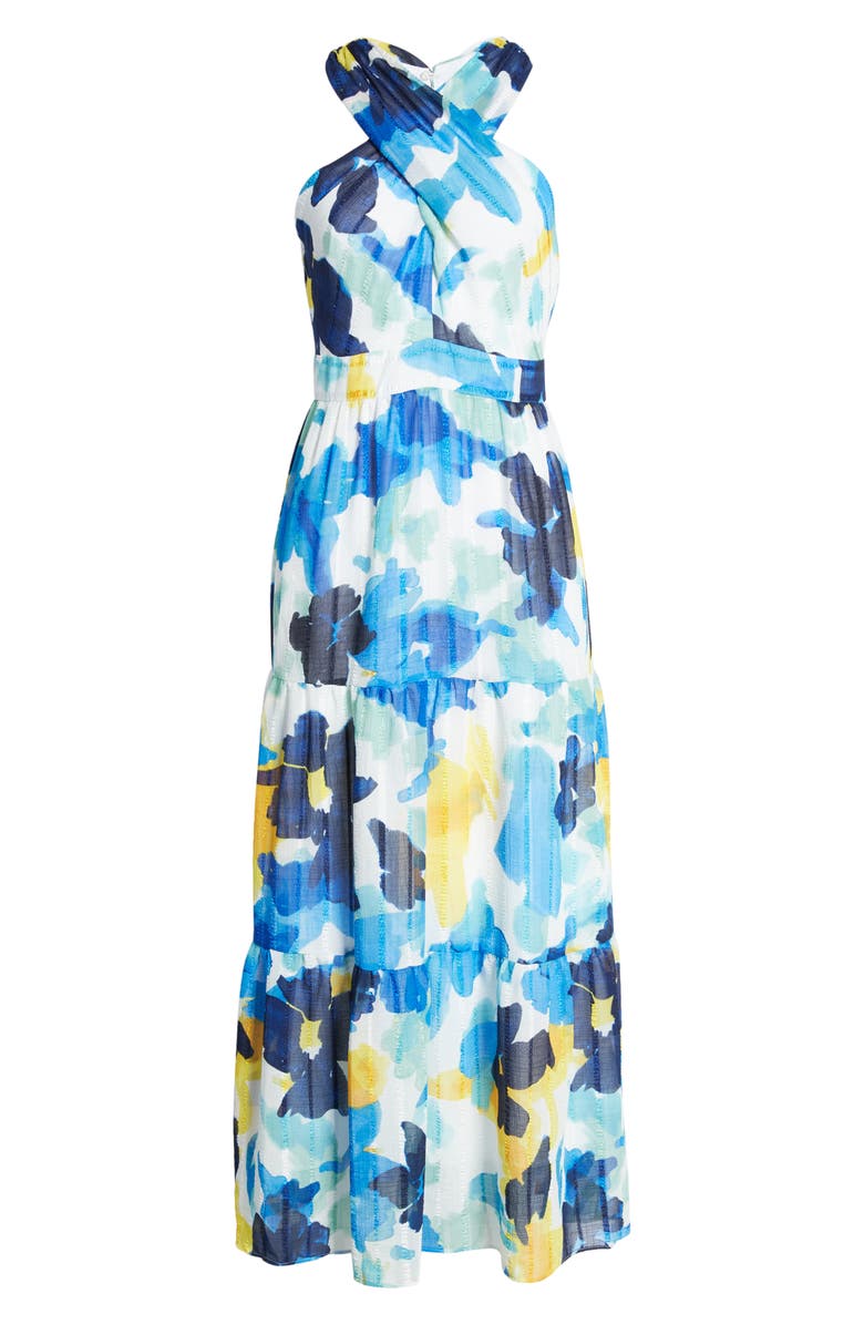 Maggy London Abstract Floral Halter Neck Maxi Dress, Alternate, color, 