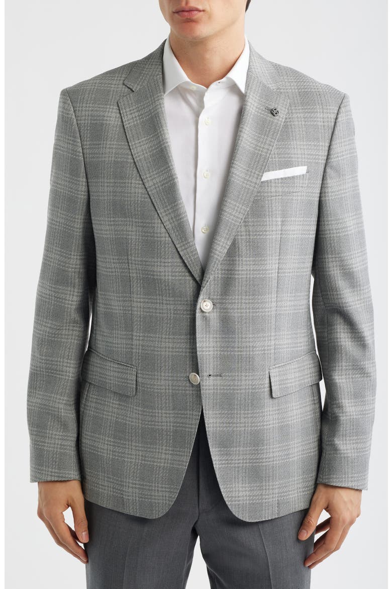 Hutson Slim Fit Grey Plaid Sport Coat, Alternate, color, OPEN GREY