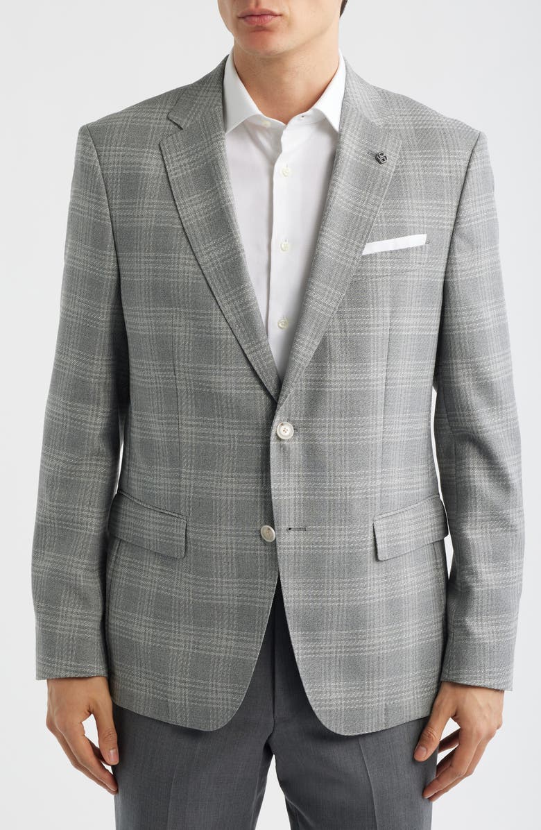 BOSS Hutson Slim Fit Grey Plaid Sport Coat, Alternate, color, Open Grey