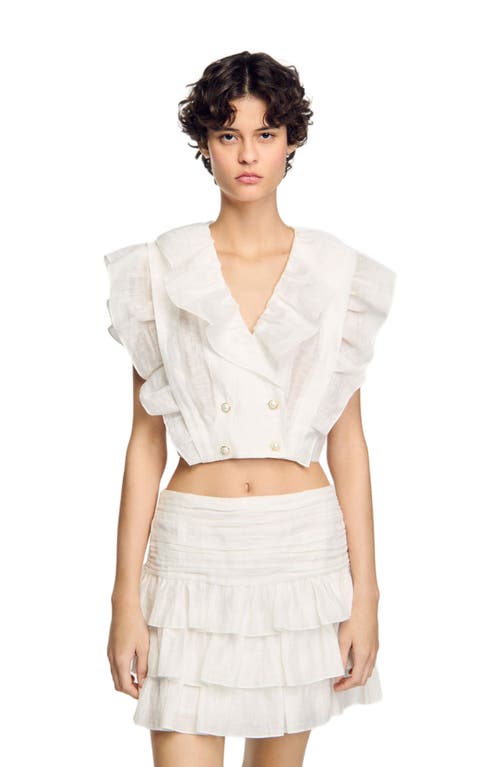 Sandro Ruffled Crop Top In White