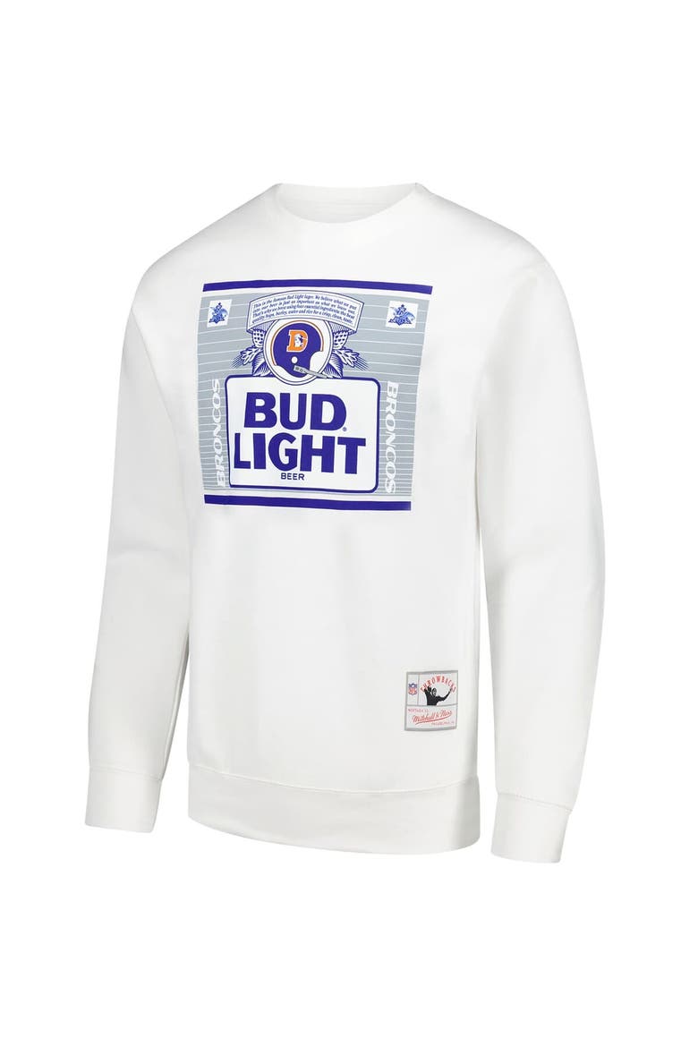 Men's Mitchell & Ness x Bud Light White Denver Broncos The Crest Pullover Sweatshirt, Alternate, color, White