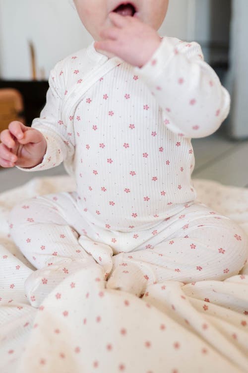 Ely's & Co. Baby Cotton Ribbed Zipper Footie In Floral Pin Dot
