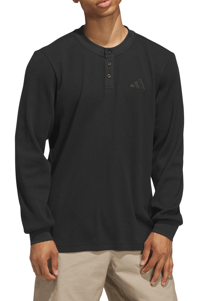 Long Sleeve Waffle Knit Henley, Main, color, BLACK