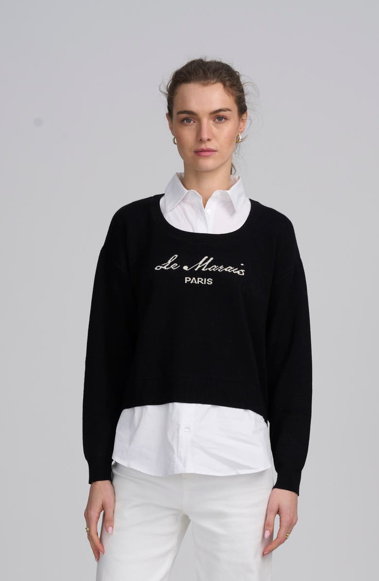 ELLE Collection Le Marais Twofer Sweater, Main, color, Black Ivory