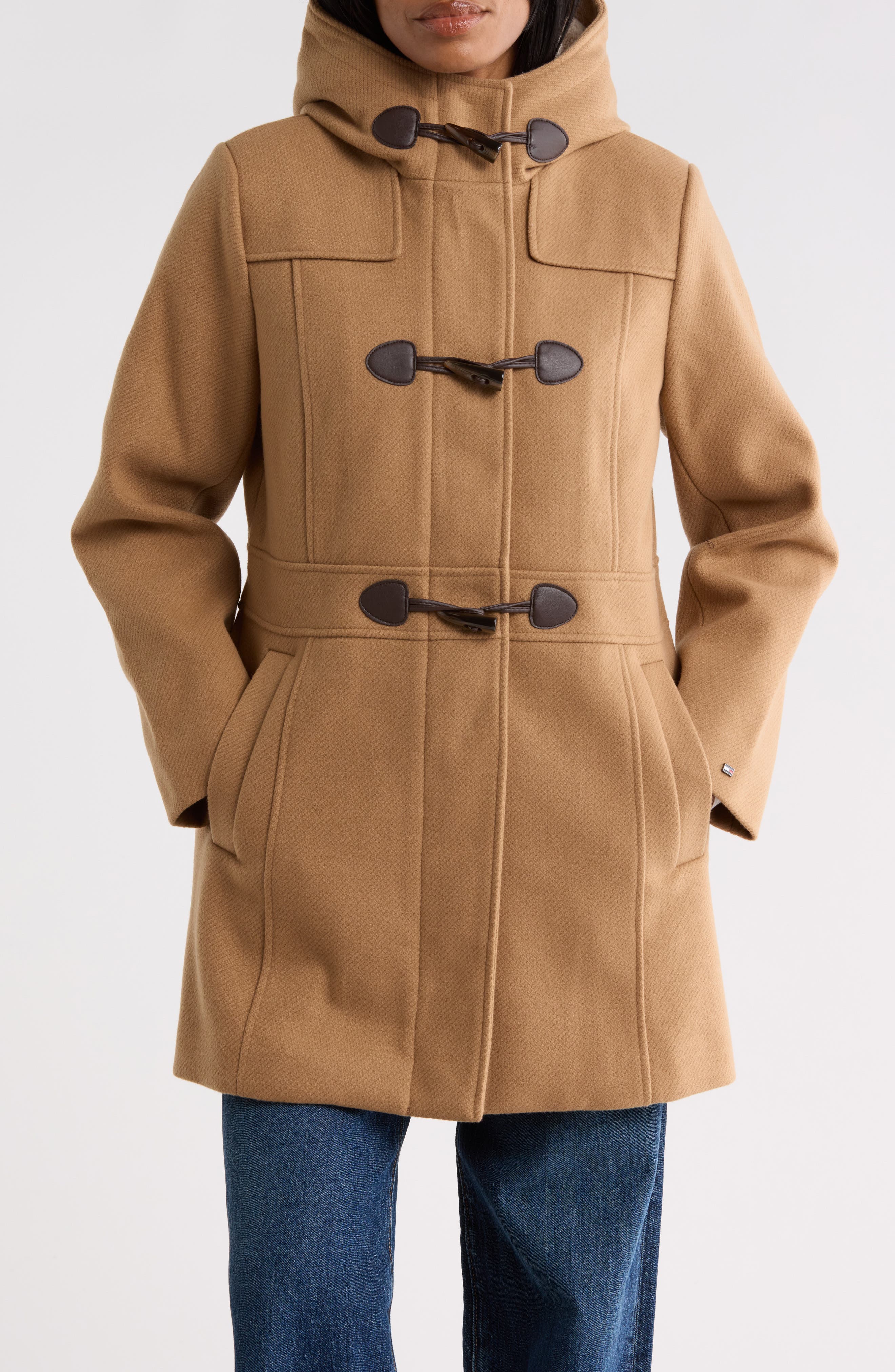 Toggled Twill Coat with Faux Fur
