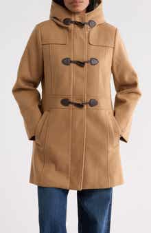 Toggled Twill Coat with Faux Fur