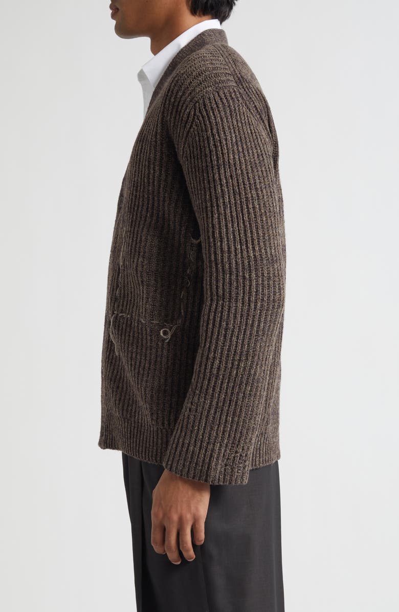 Maison Margiela Virgin Wool Blend Cardigan, Alternate, color, Brown