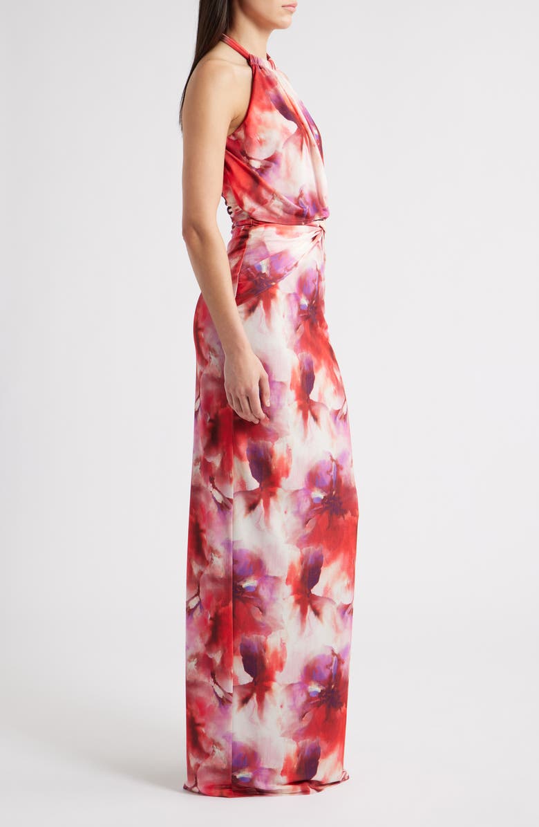 Black Halo Fina Halter Evening Gown, Alternate, color, Cerise Water Color