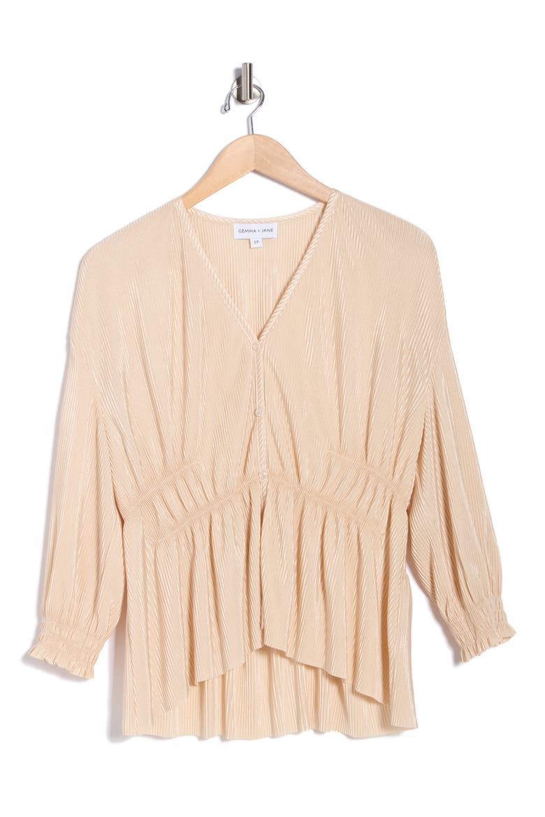 High-Low Plissé Charmeuse Top, Alternate, color, CHAMPAGNE
