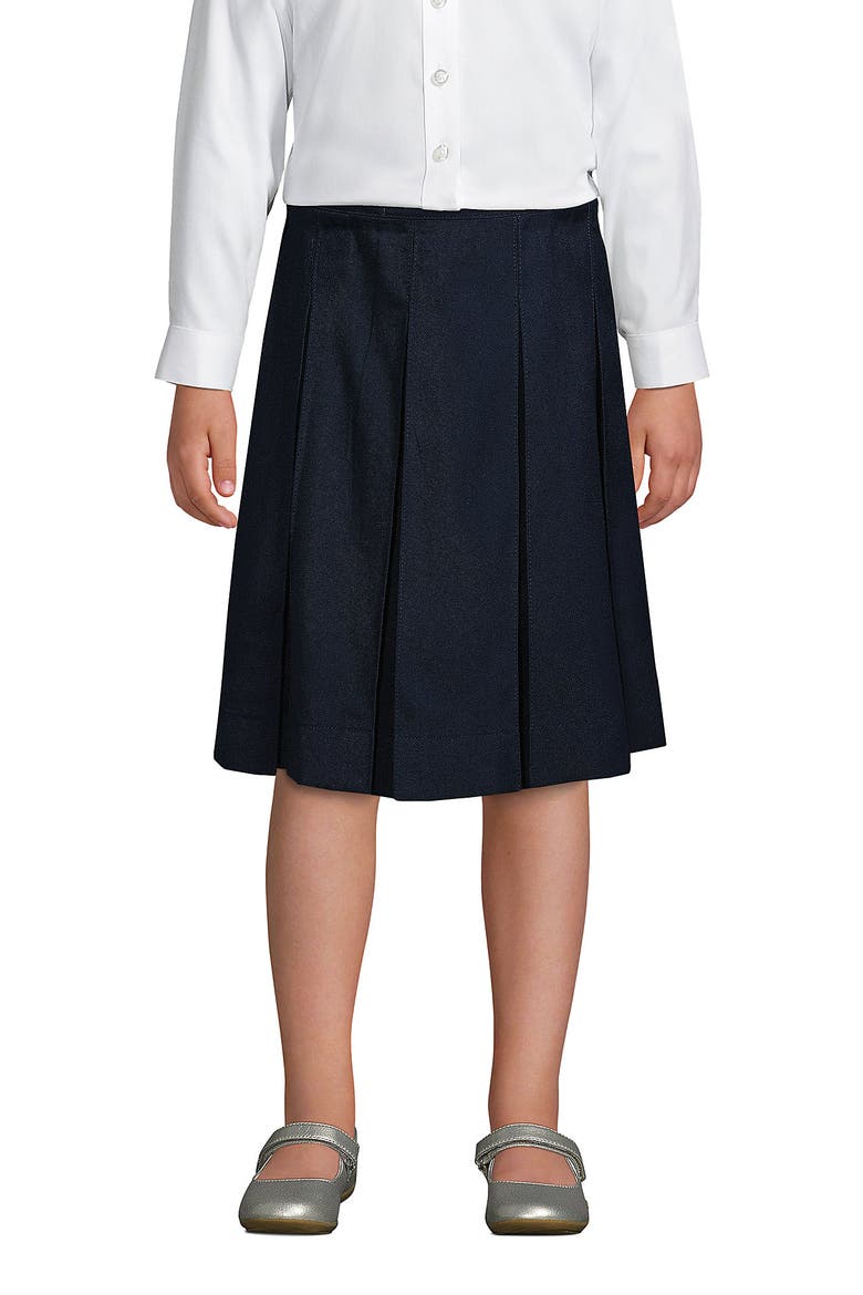School Uniform Girls Solid Box Pleat Skirt Below the Knee, Main, color, Classic Navy