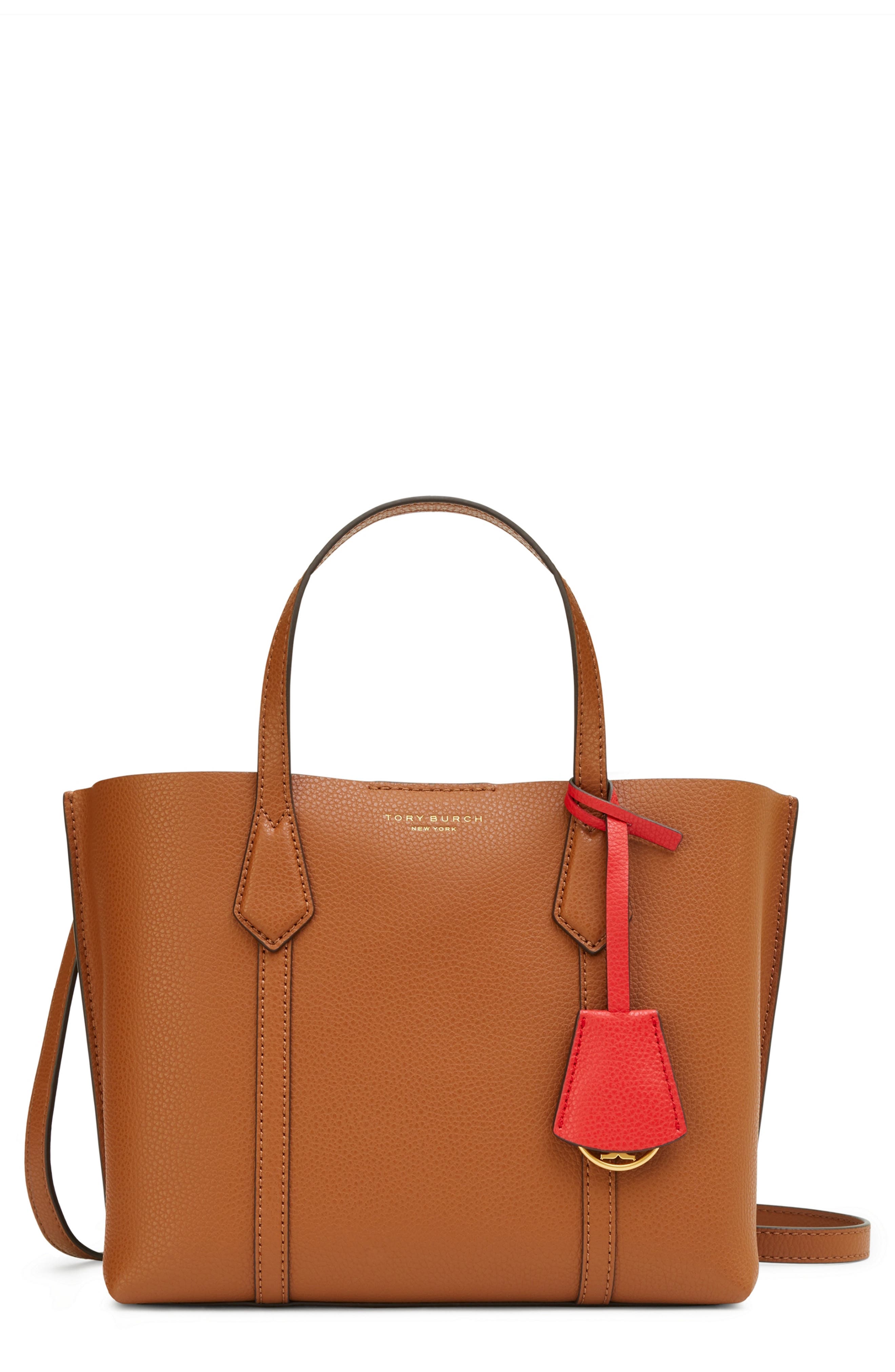 Small Perry Triple Compartment Leather Satchel, Main, color, LIGHT UMBER
