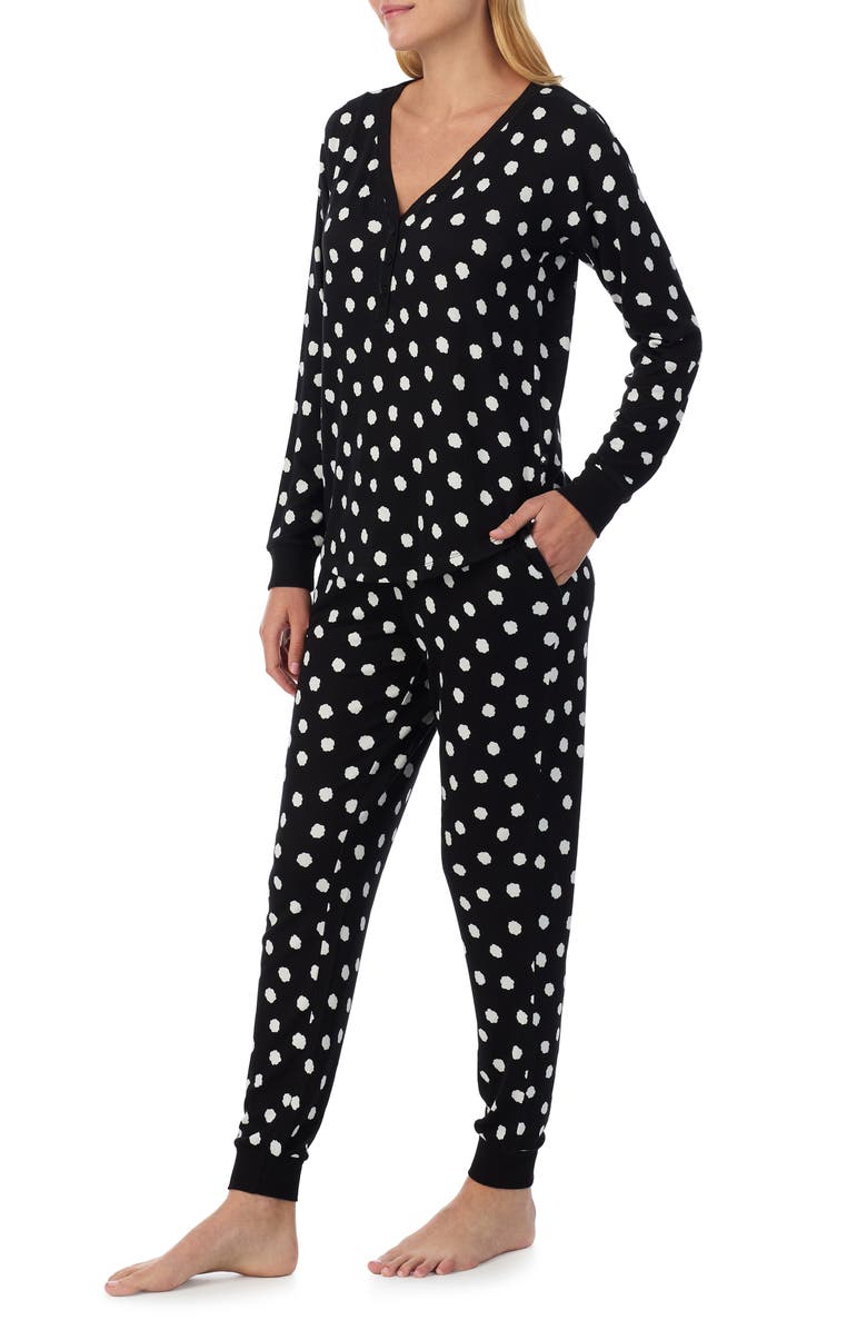 Kate Spade New York print henley pajamas, Alternate, color, Black Ivory Dot