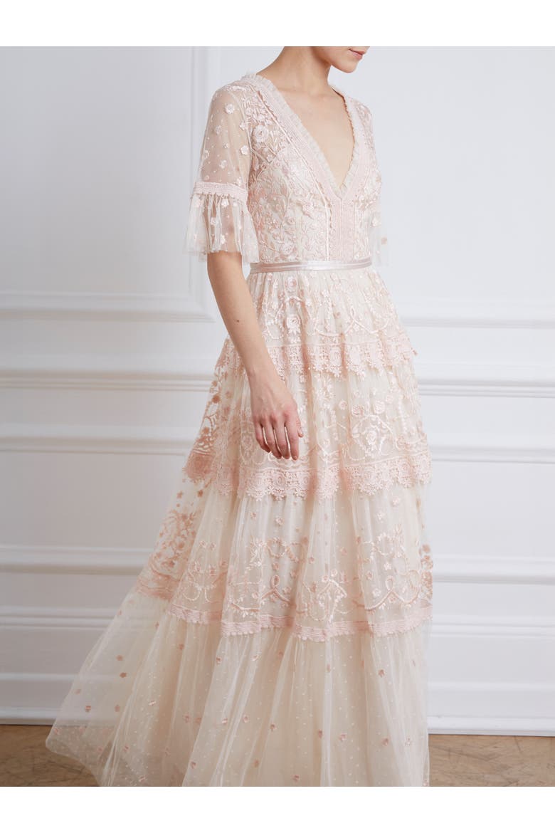 Midsummer Lace Gown, Alternate, color, Champagne/Ballet Slipper