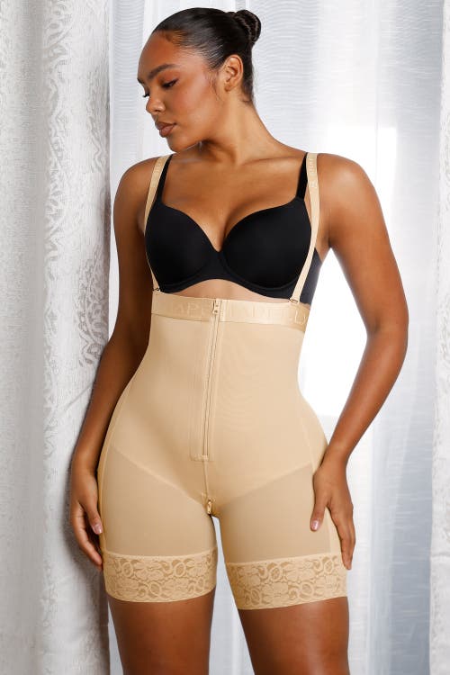 Shapellx Firm Tummy Compression Bodysuit Shaper With Butt Lifter In Cream Beige