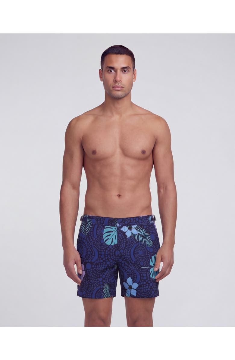 Lords of Harlech Tropical Fantasy Mens Tailored Swim Short, Main, color, Tropical Fantasy Navy