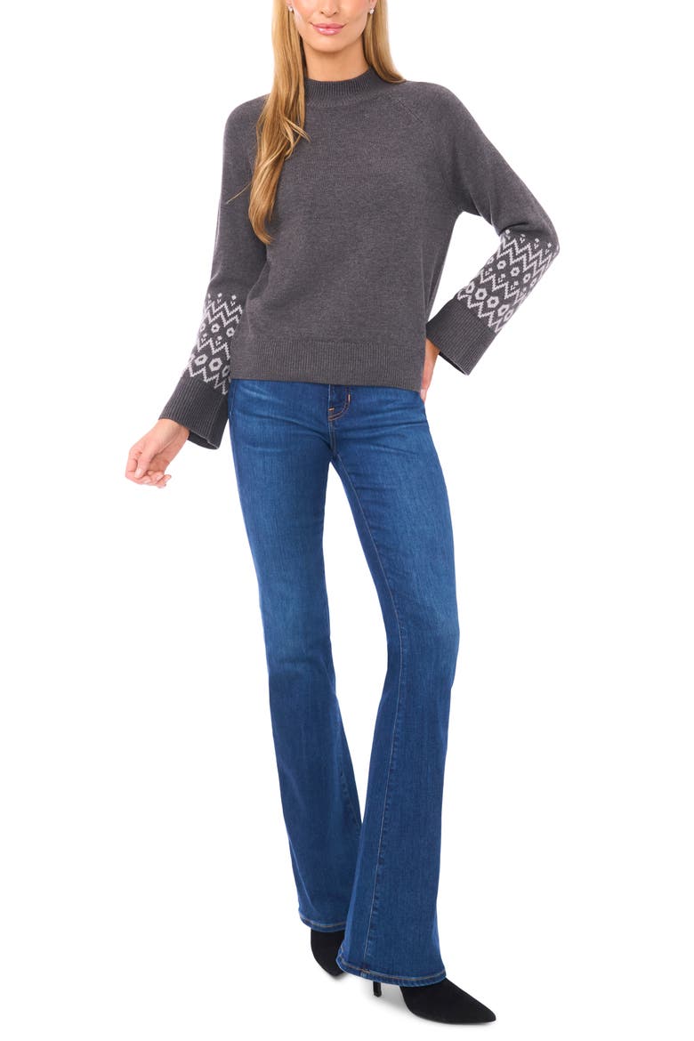 Fair Isle Accent Mock Neck Sweater, Alternate, color, SMOKEY BLACK