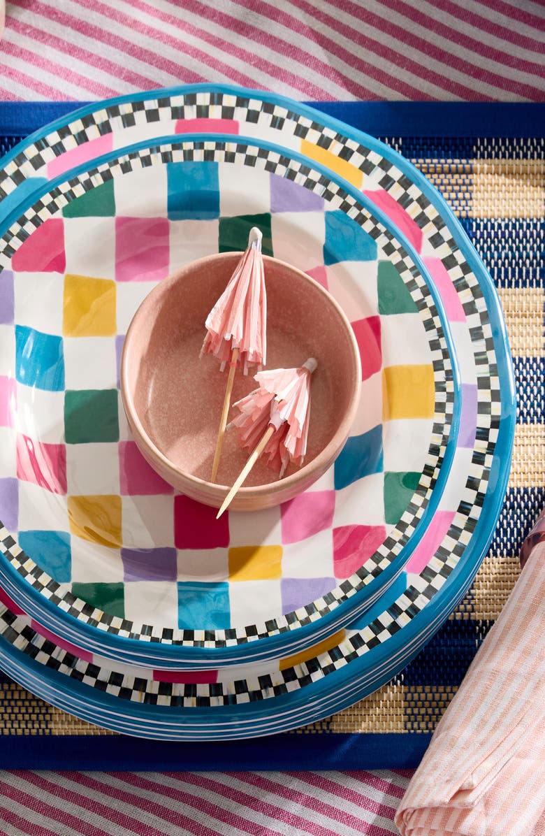 MACKENZIE CHILDS Set of 4 Jamboree Melamine Dinner Plates, Alternate, color, Multi Blue