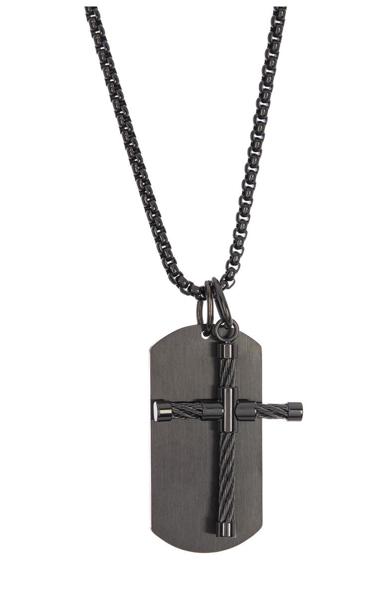 Ed Hardy Twisted Metal Cross & Dog Tag Necklace, Main, color, 