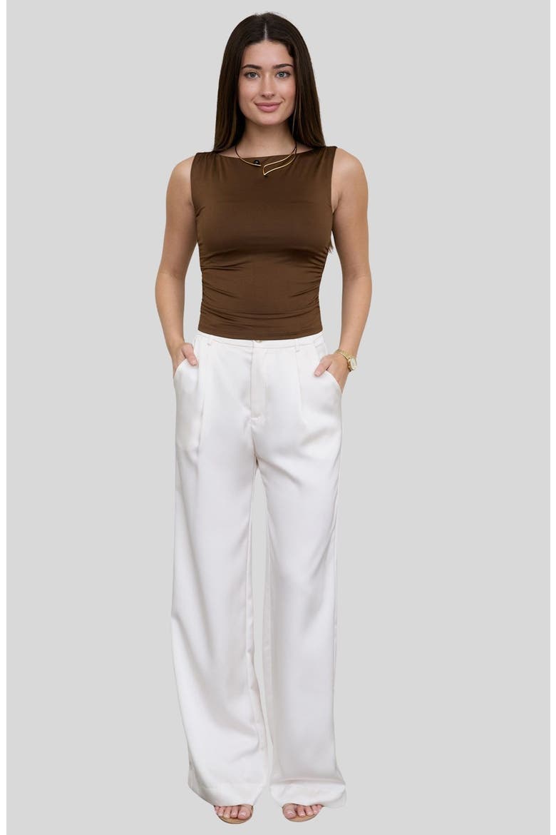 Boat Neck Sleeveless Top, Alternate, color, BROWN
