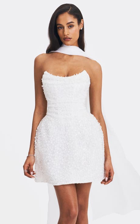 Tressa Beaded Mesh Strapless Mini Dress