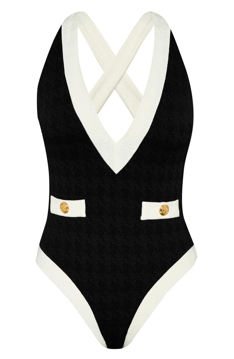 L'AGENCE Lisa Colorblock Plunge One-Piece Swimsuit, Alternate, color, Black