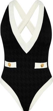 L'AGENCE Lisa Colorblock Plunge One-Piece Swimsuit