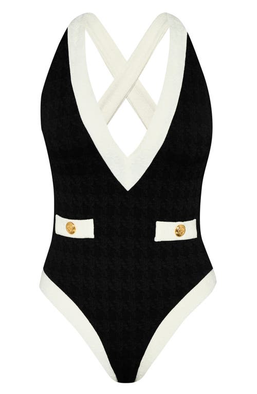 L Agence Colorblock Chic Lisa Plunge One-piece Swimsuit In Black
