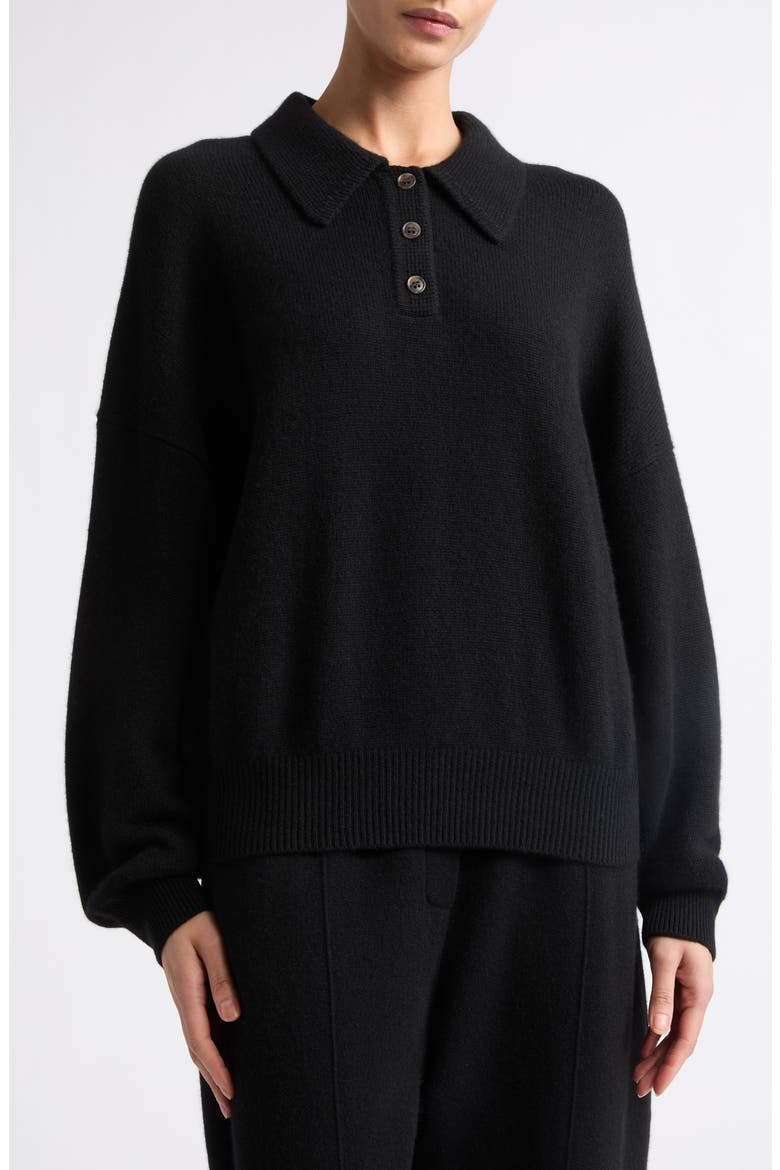Etta Cashmere Polo Sweater, Alternate, color, BLACK