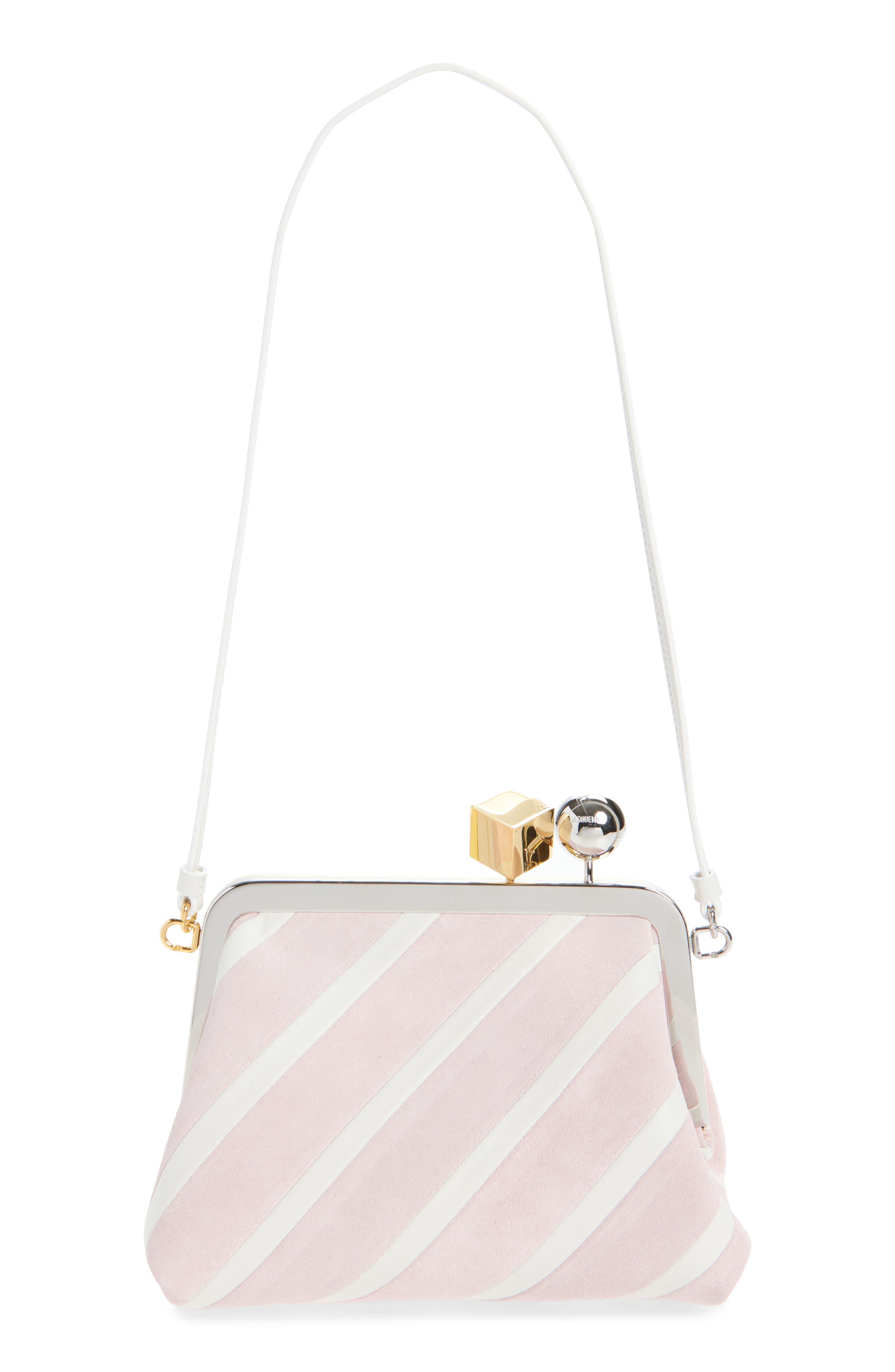 Jacquemus Le Berlingot Stripe Leather Frame Shoulder Bag, Alternate, color, Light Pink / White 4Rs