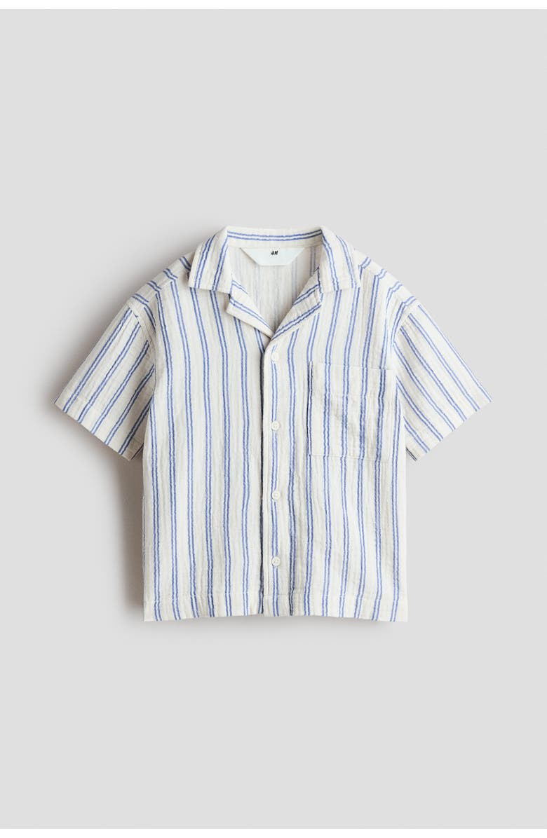 H&M Cotton muslin resort shirt, Main, color, Cream/Blue Striped