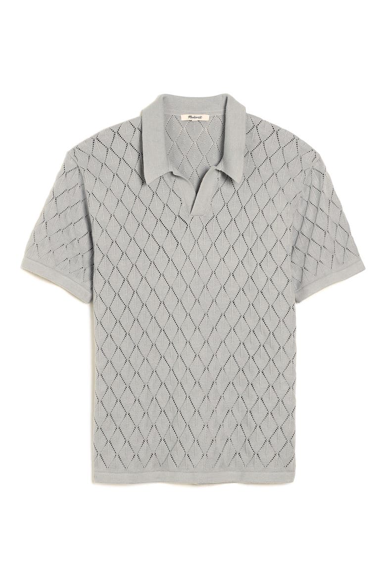 Diamond Stitch Johnny Collar Polo Sweater, Alternate, color, GLASSWARE BLUE