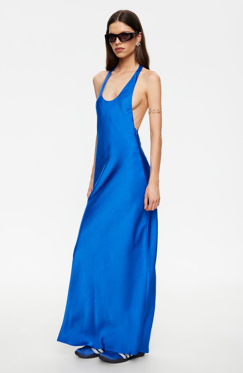 LIONESS Bare Hammered Satin Maxi Dress, Alternate, color, Royal Blue