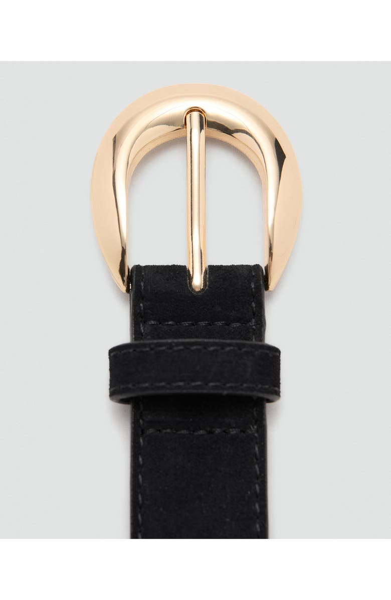 MANGO Oval Buckle Suede Belt, Alternate, color, Black