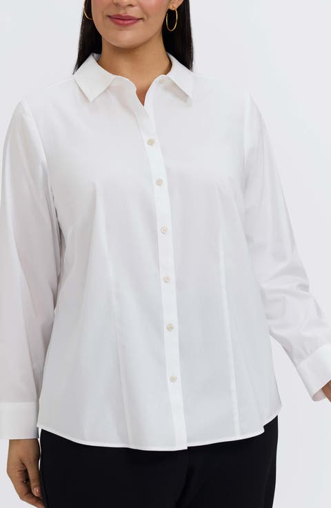 June Non-Iron Stretch Cotton Blend Button-Up Shirt (Plus)