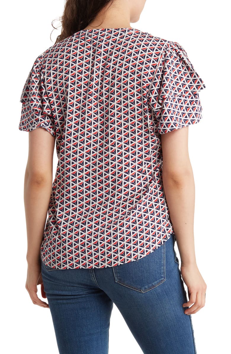 Bobeau Patterned Smocked Top, Alternate, color, 