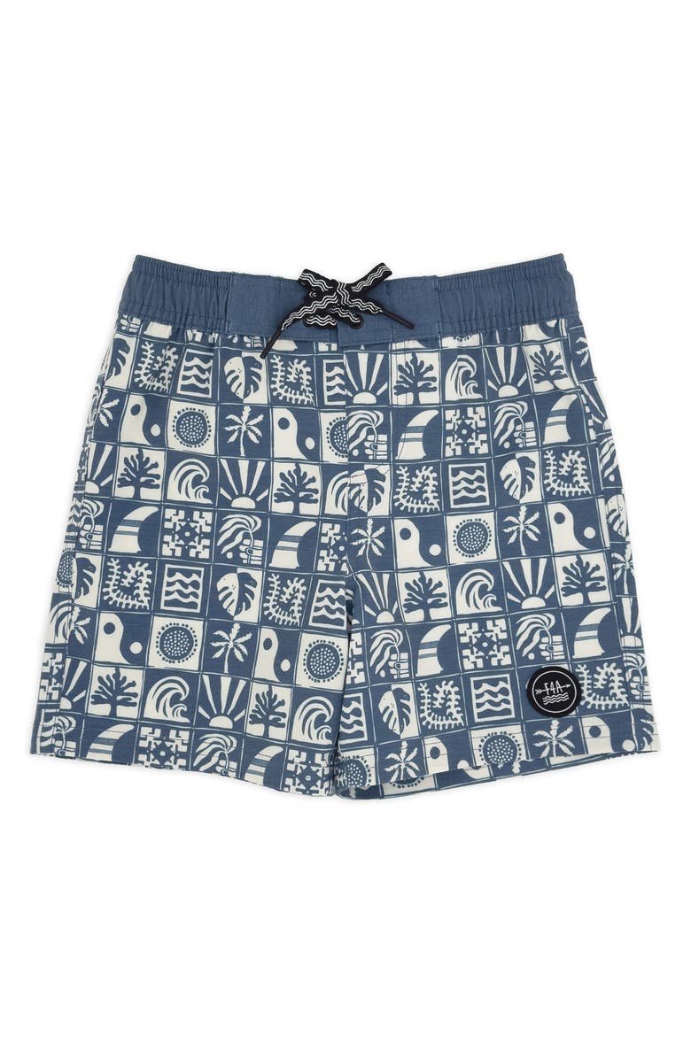 Feather 4 Arrow Kids' Print Board Shorts, Main, color, Navy