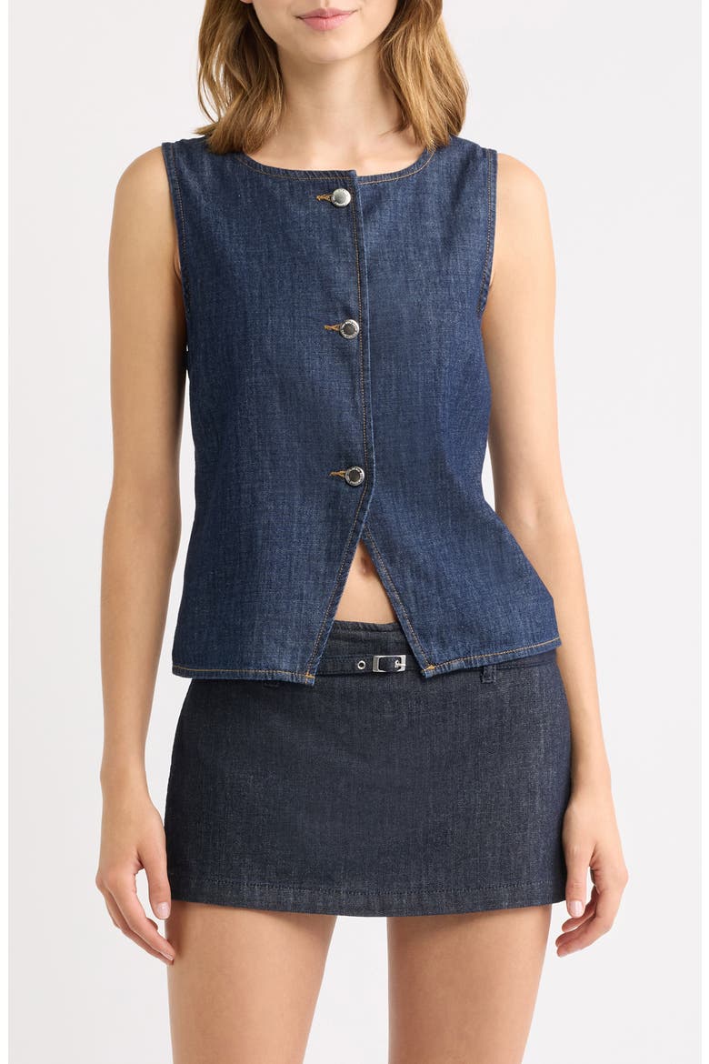 Lia Denim Cutaway Vest, Main, color, OPEN BLUE