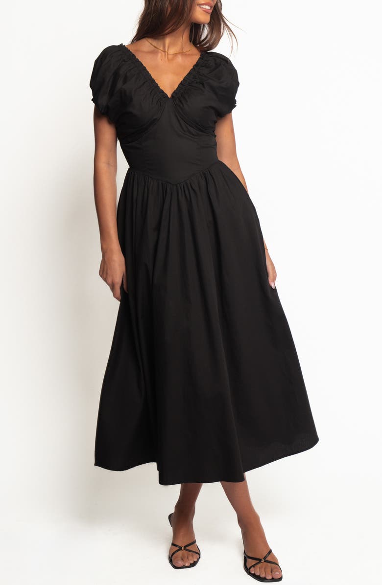 Petal & Pup Larson Midi Sundress, Main, color, Black