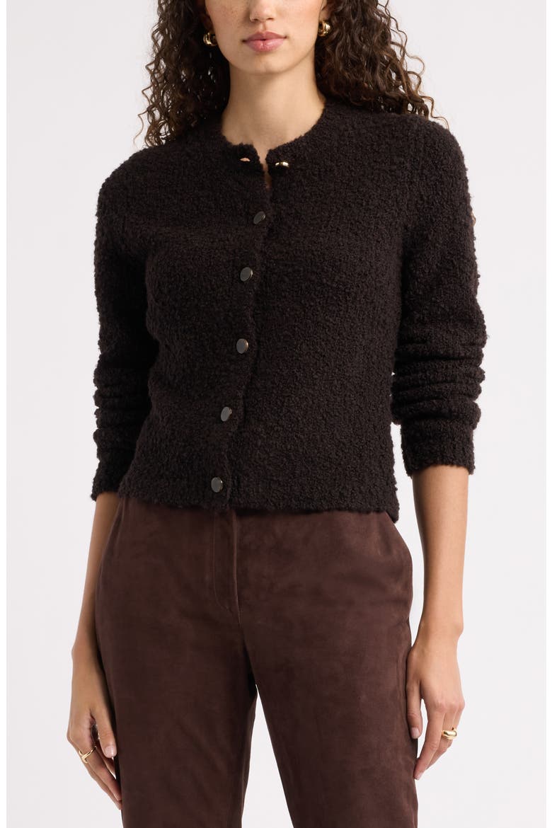 Textured Crewneck Cardigan, Main, color, BROWN MOLE